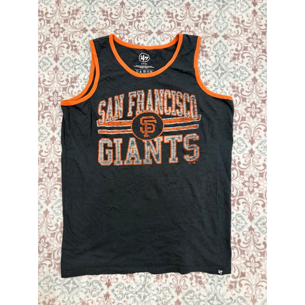 47 Brand San Francisco Giants MLB Tank Top Black Orange Mens Small Distressed